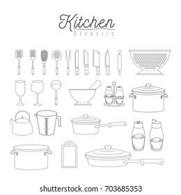 white background with set silhouette group of kitchen utensils vector illustration