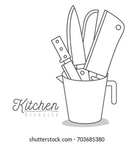 white background with set silhouette knifes kitchen utensils in jar vector illustration