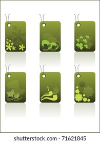 white background with set of six happy st. patrick's day tag, illustration