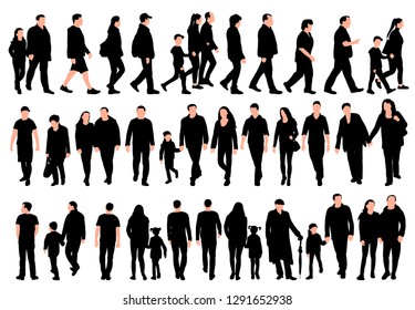  white background set of walking people