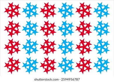 a white background with several sequences of five vertical stars, red and blue colors