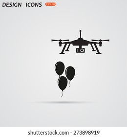 White background with shadow.  Aerial photography. Festive balloons. Quadrocopter. icon. vector design