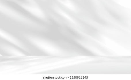 White Background with Shadow on Studio Room for Product Presentation,Vector Light Overlay on Wall Grey Texture Surface,Light Effect from Window and Tree with Nature Line Pattern for Spring,Summer