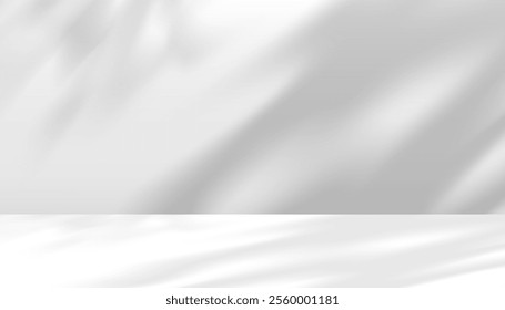 White Background with Shadow on Studio Room for Product Presentation,Vector Light Overlay on Wall Grey Texture Surface,Light Effect from Window and Tree with Nature Line Pattern for Spring,Summer
