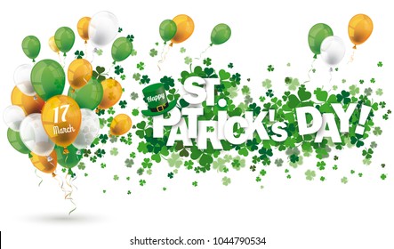 White background with shamrocks and balloons for St Patricks Day. Eps 10 vector file.