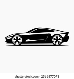A white background with the silhouette of a car. The car is sleek and modern, with sharp lines and a low profile. 