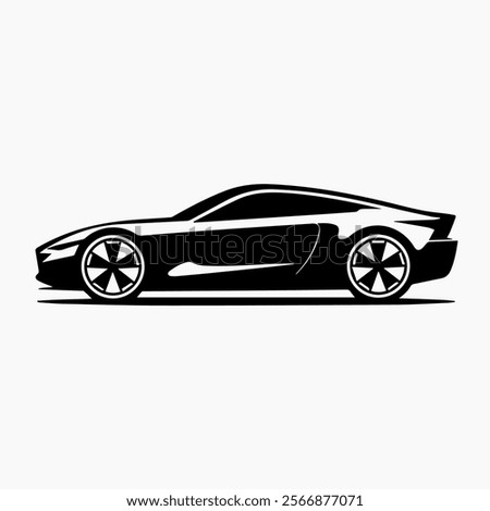 A white background with the silhouette of a car. The car is sleek and modern, with sharp lines and a low profile. 