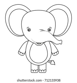 white background with silhouette caricature cute elephant animal vector illustration