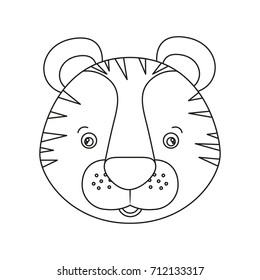 white background with silhouette caricature face tiger cute animal vector illustration