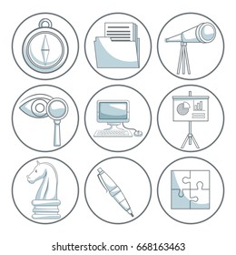 white background with silhouette color sections shading of circular frame of elements business development