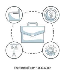 white background with silhouette color sections shading of portfolio with icons business development around