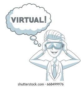 white background with silhouette color sections shading of man with virtual reality glasses