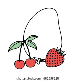 white background with silhouette color sections set of fruits mango and strawberry and cherries vector illustration