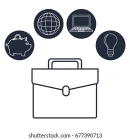 white background with silhouette executive briefcase with icons investment global business