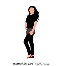 white background, silhouette girl with bag, it is worth