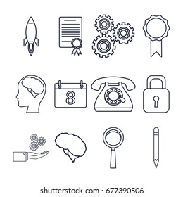 white background with silhouette set icons creative business start up