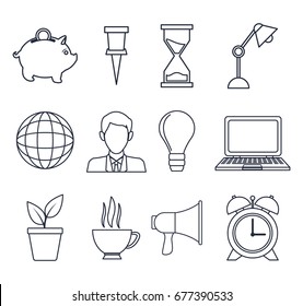 white background with silhouette set icons growth economy and diffusion advertising