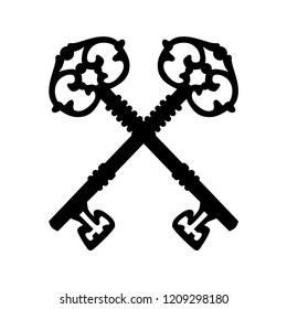 white background, silhouette of two old key