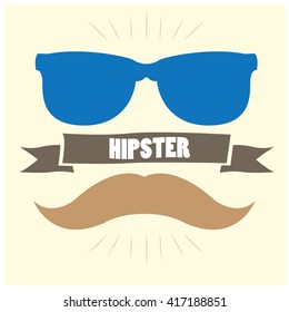 White background with silhouettes of glasses and a mustache