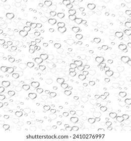 White background with silver confetti hearts, design element. Valentine's Day. Festive pattern. Design for banner.