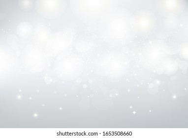 White Background, Silver Stars Sparkle Glittery Bokeh, Celebration Luxury Backdrop Vector Illustration