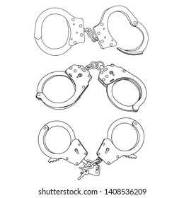white background, simple sketch of handcuffs, set