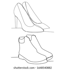 weißer Hintergrund, Einzeilenzeichnung von Schuhen