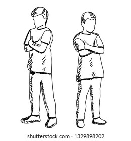 white background, a sketch of a boy standing