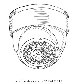 white background, sketch of a CCTV camera