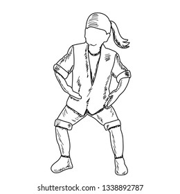white background, sketch of a child dancing