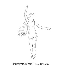 white background, sketch girl rejoices