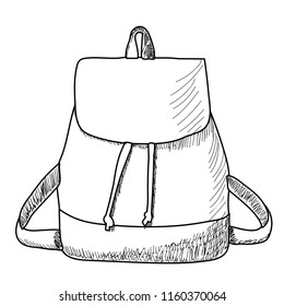  white background, sketch of a hand-held backpack