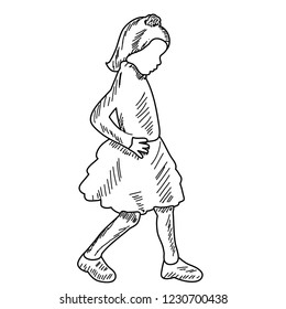 white background, sketch, lines of a child in a dress coming
