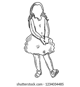white background, sketch, lines, sketch, child, girl dancing