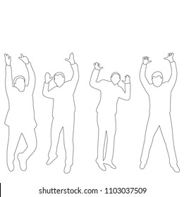 white background, sketch of man jumping, set