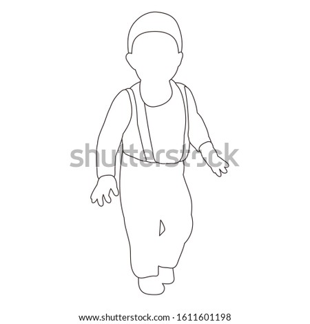  white background, sketch, outline child stands, boy