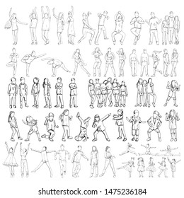 White Background Sketch People Dance Set Stock Vector (Royalty Free ...