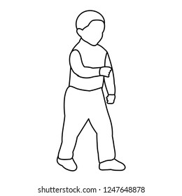 white background, sketch, simple lines, the boy is walking