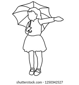 white background, sketch, simple lines of a child with an umbrella