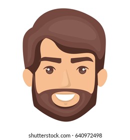 white background of smiling man face with dark brown hair and short beard vector illustration