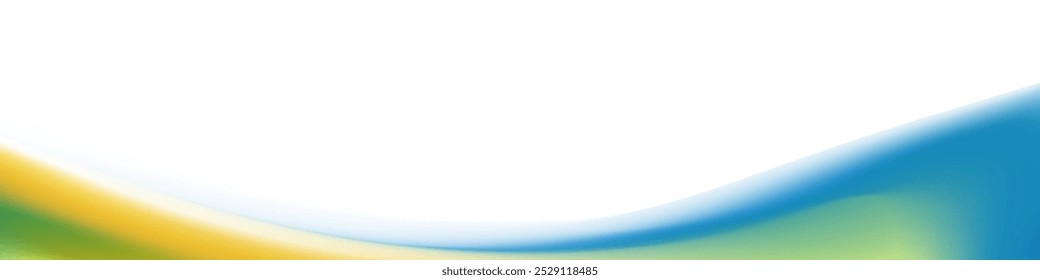 A white background with a smooth, curved gradient of blue, yellow, and green colors forming a wave shape on the bottom right corner.
