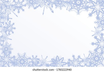 White background with snowflakes arranged in a frame. Use it for new year cards or ads, for website design and Christmas promotions