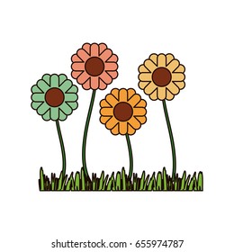 white background with sown of abstract sunflowers with thick contour vector illustration