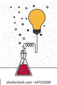 white background with sparkles of glass beaker connected to light bulb and dots vector illustration