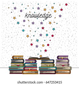 white background with sparkles of knowledge stack of books vector illustration