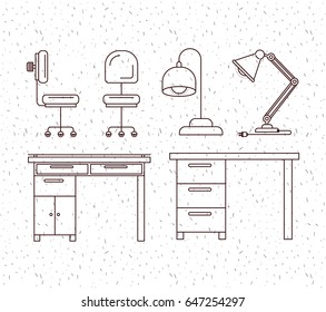 white background with sparkles and silhouette elements office desk vector illustration
