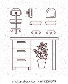 white background with sparkles and silhouette elements office desk and plantpot vector illustration