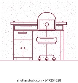 white background with sparkles and silhouette work place office interior vector illustration