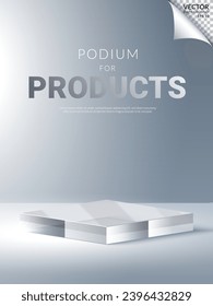 Weiße, quadratische, durchsichtige Poduim-Kristall-Glaswand für die Schönheitskosmetik-Produktanzeige. 3D-Vektorgrafik