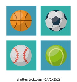 white background with squares set of ball of basketball soccer baseball and tennis